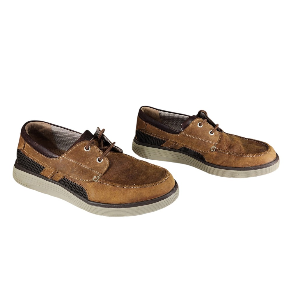 Clarks Unstructured Boat Shoe 9.5W Men Un Abole Step Brown Beige Leather Loafers